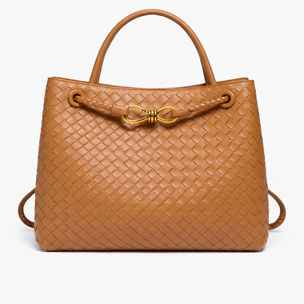 Woven Tote Bag - Vegan Leather Women's Shoulder Bag