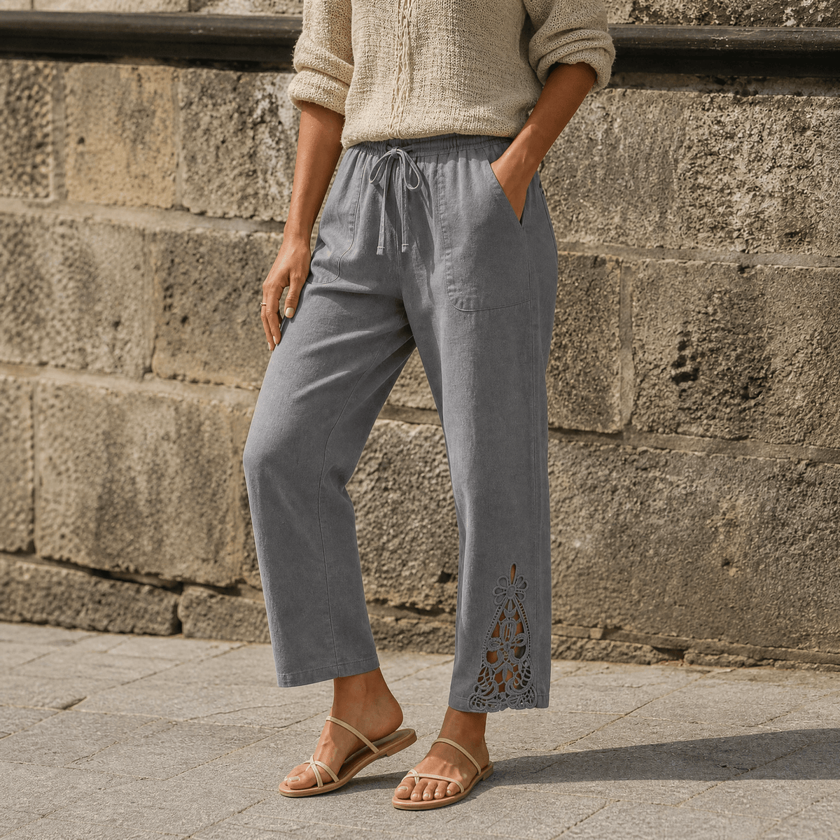 Liora Lace Trim Pants - Women's Drawstring Cropped Pants