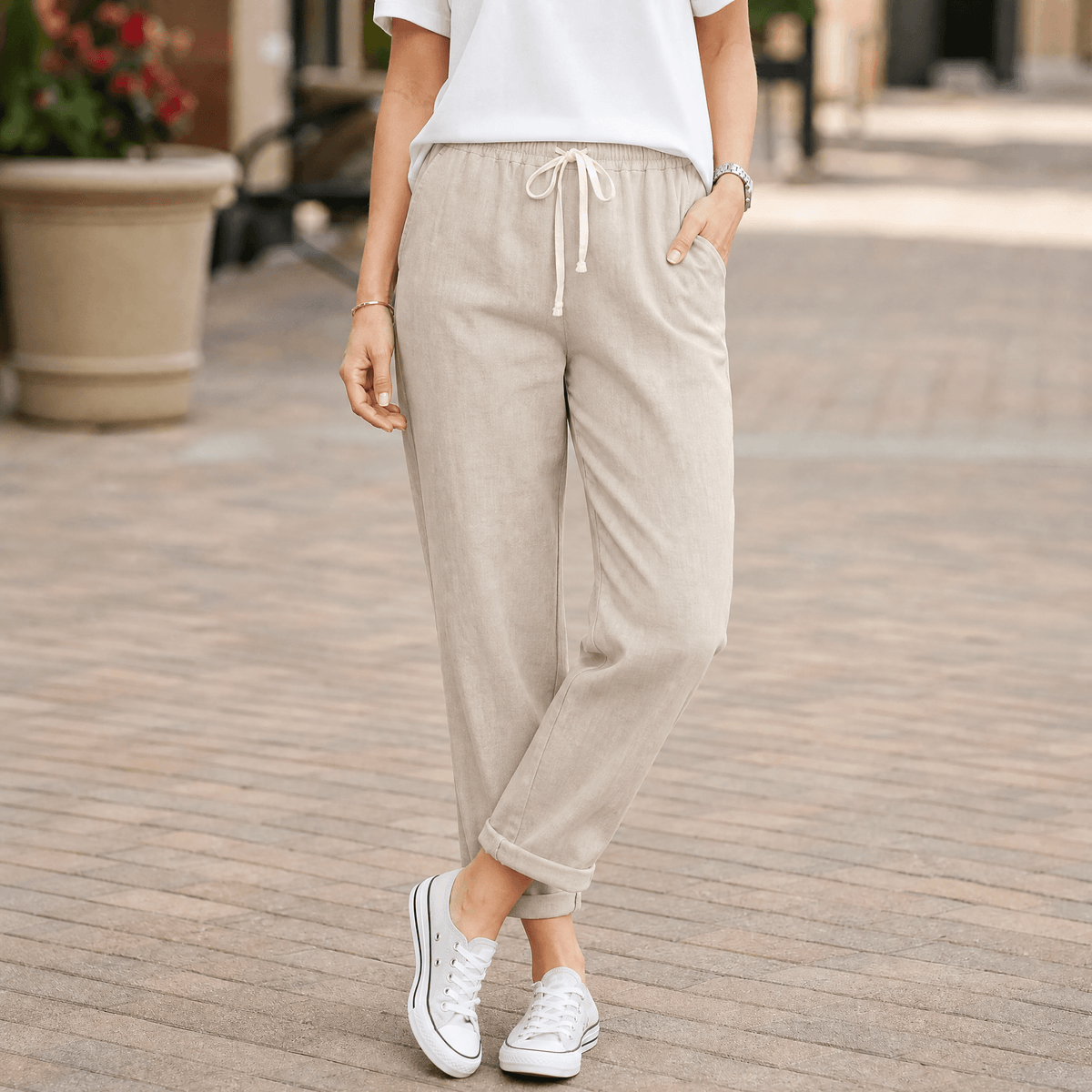 Lirenza Ankle Pants - Women's Drawstring Tapered Trousers