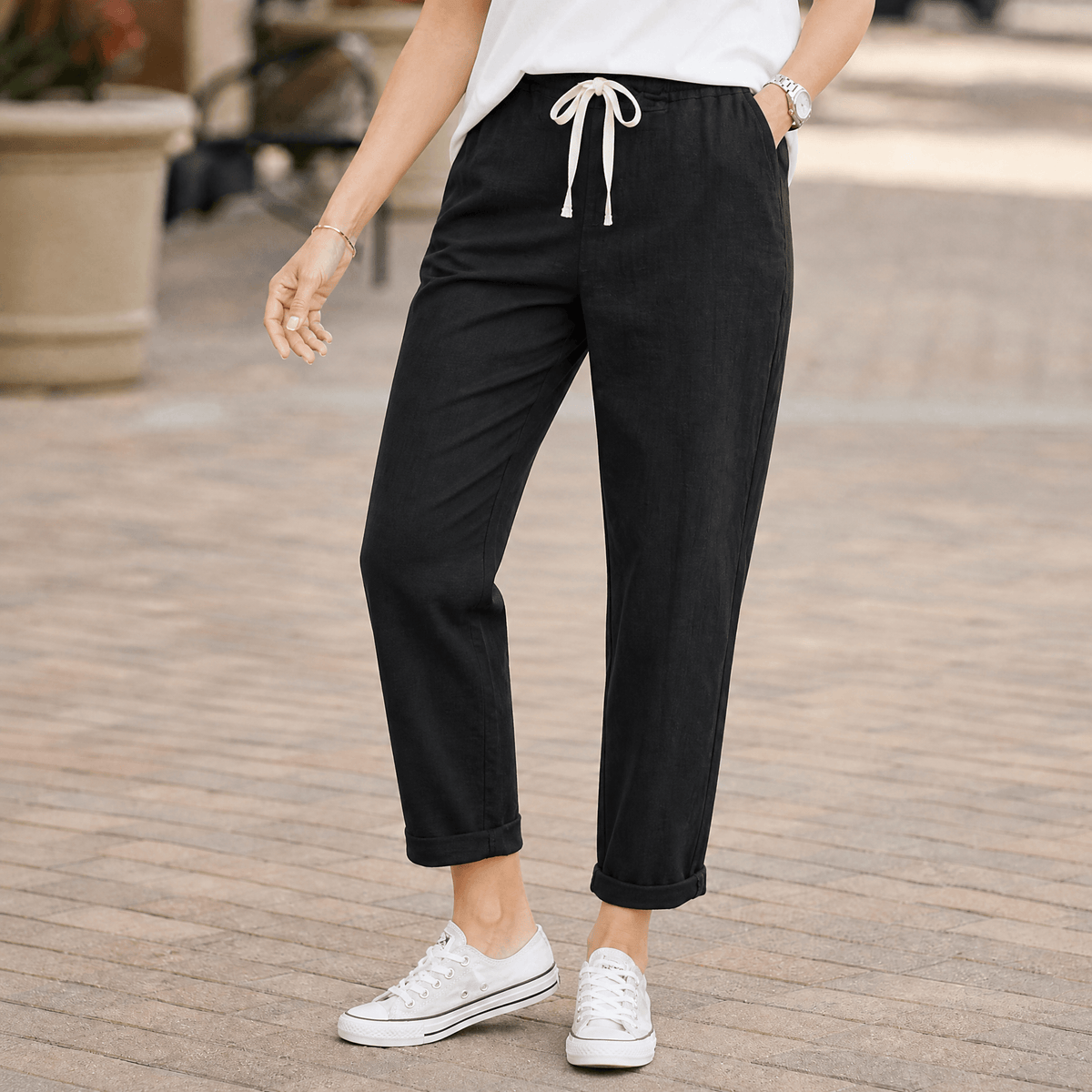 Lirenza Ankle Pants - Women's Drawstring Tapered Trousers