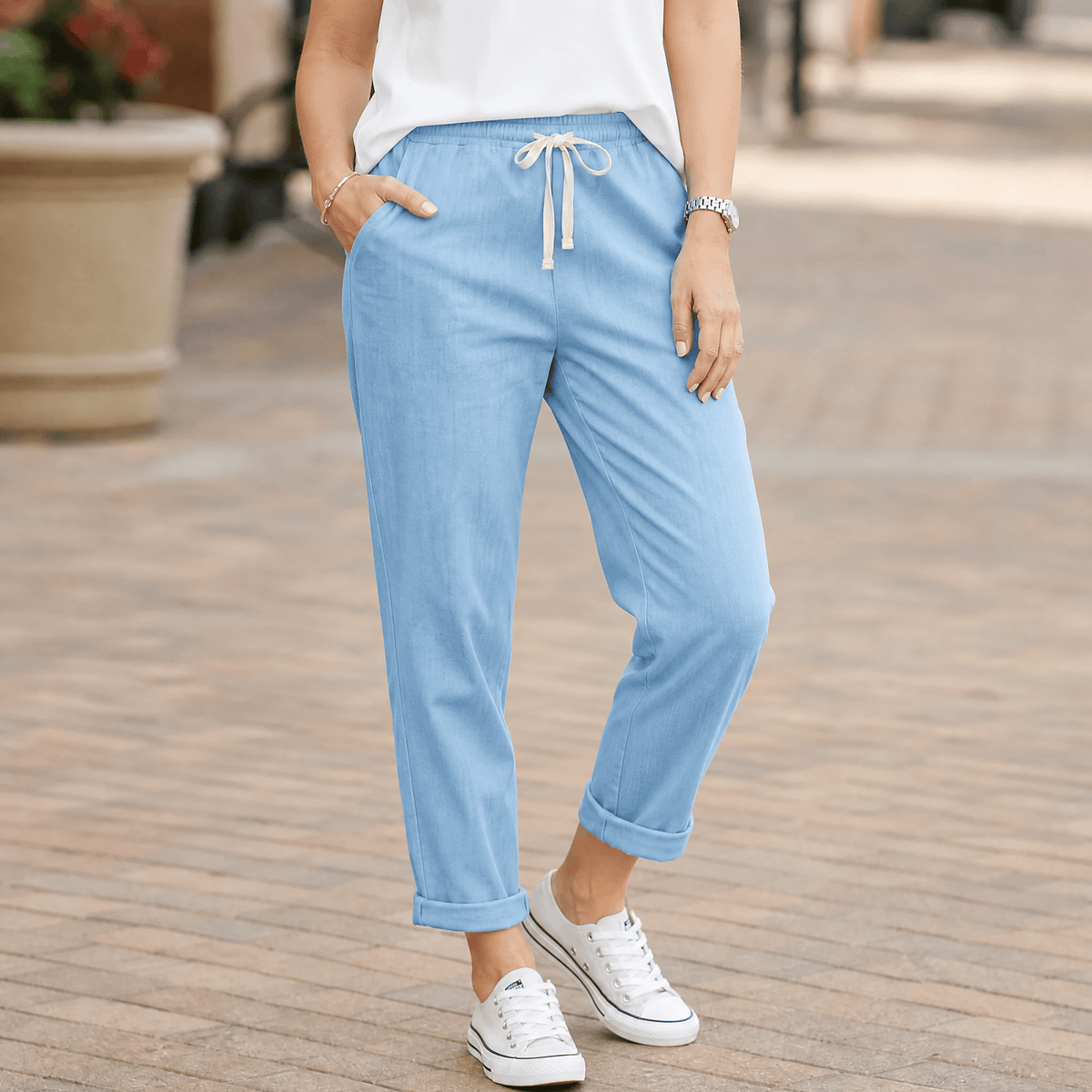 Lirenza Ankle Pants - Women's Drawstring Tapered Trousers