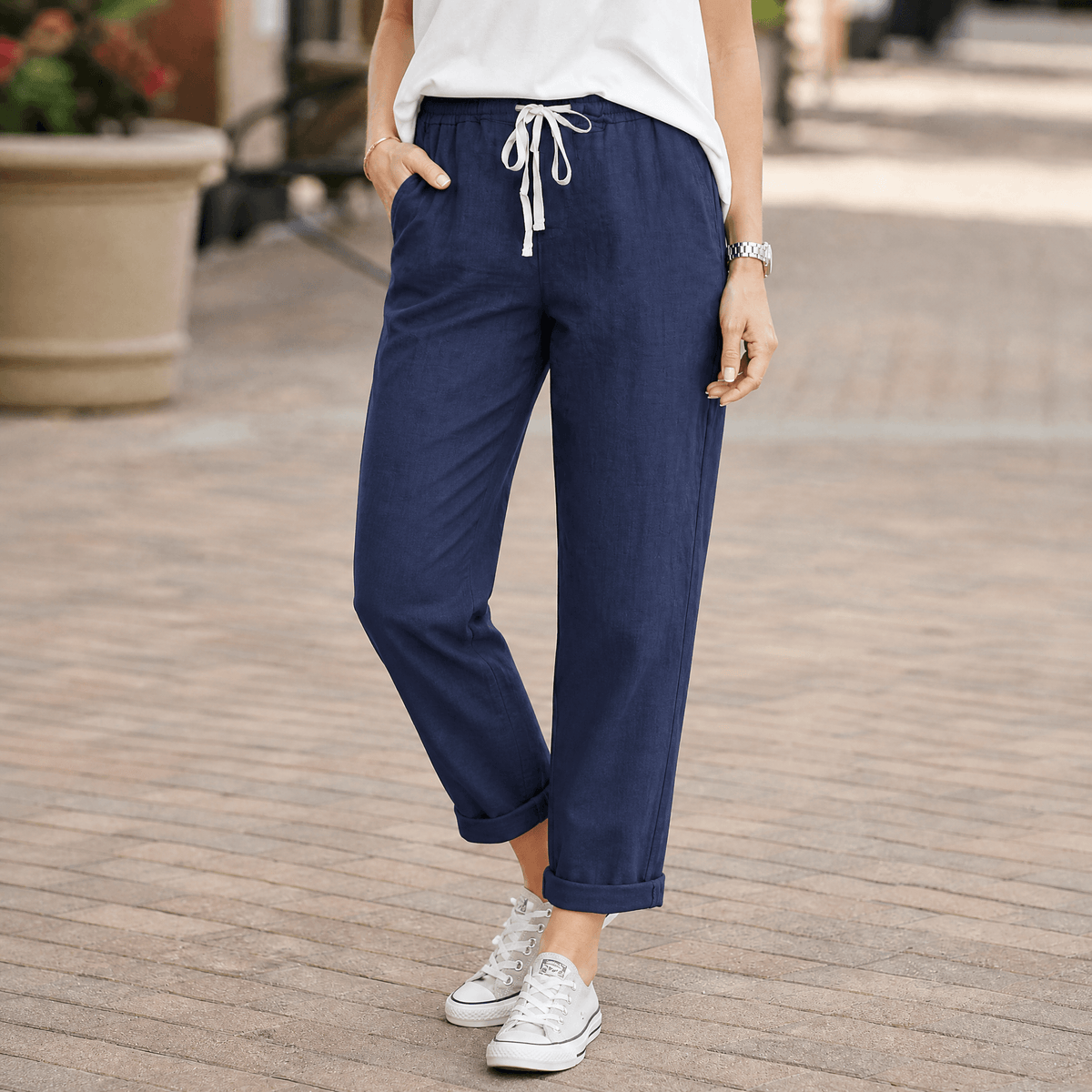 Lirenza Ankle Pants - Women's Drawstring Tapered Trousers