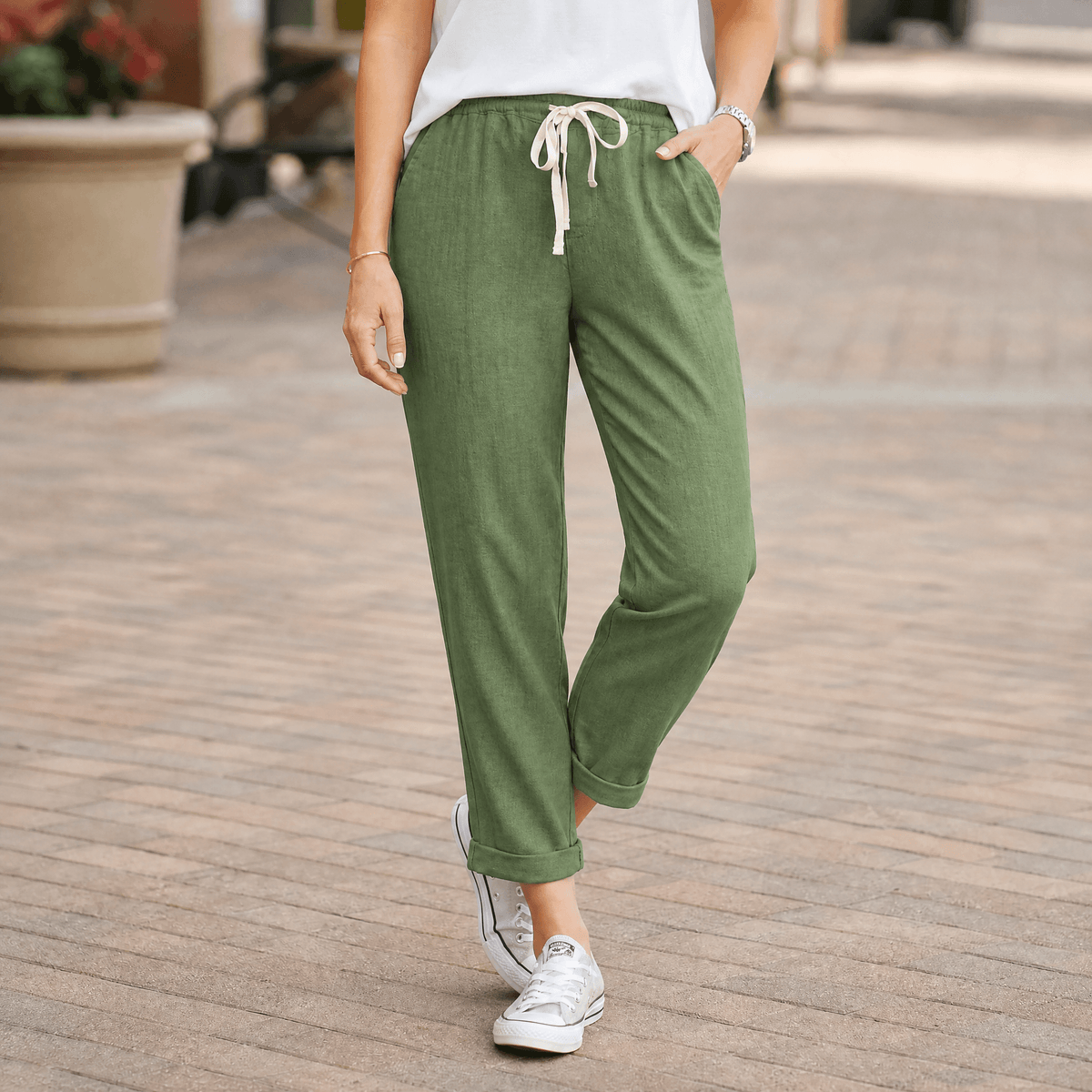 Lirenza Ankle Pants - Women's Drawstring Tapered Trousers