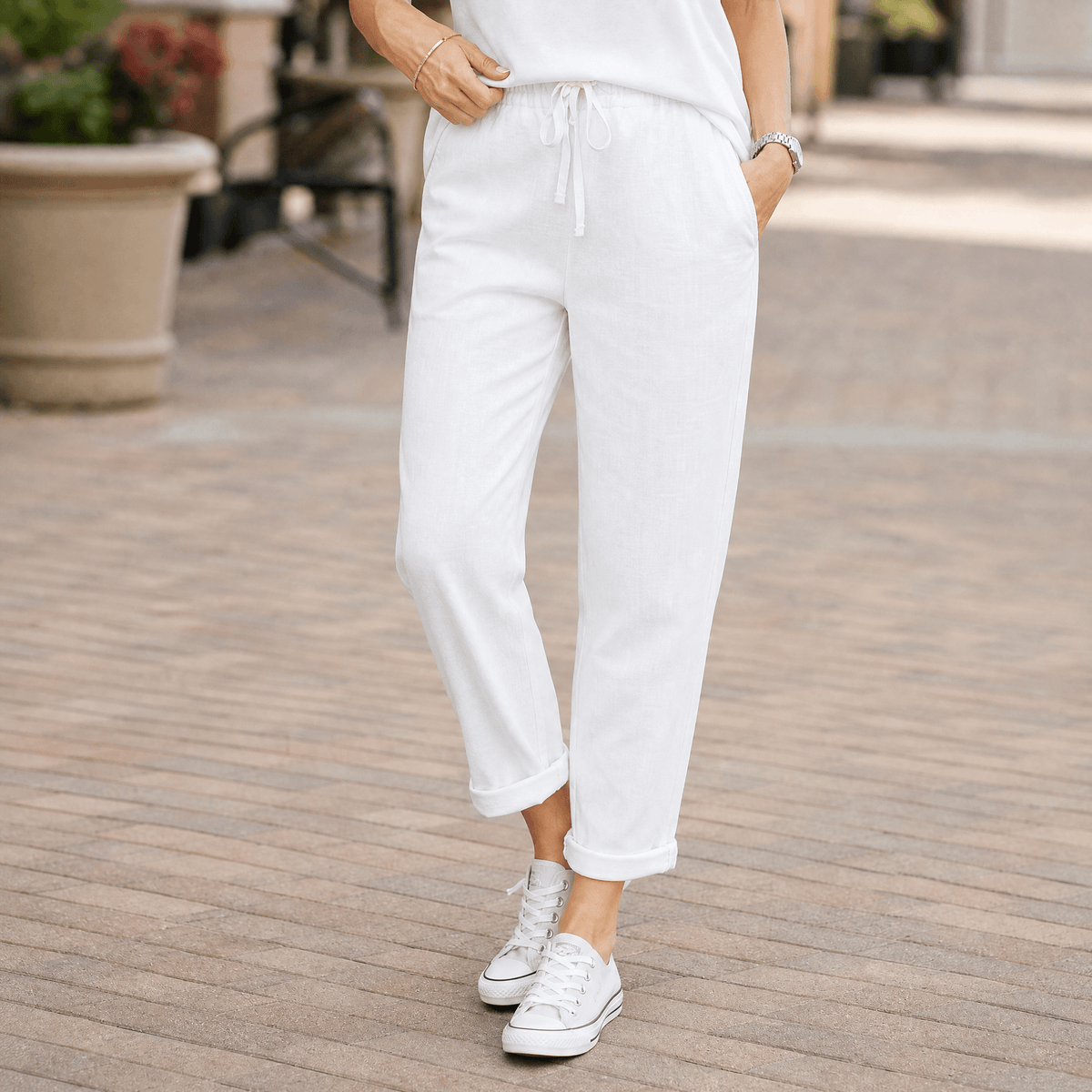 Lirenza Ankle Pants - Women's Drawstring Tapered Trousers