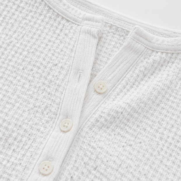 Loravia - Waffle Knit-Look Henley Top, 3/4 Sleeve Women's