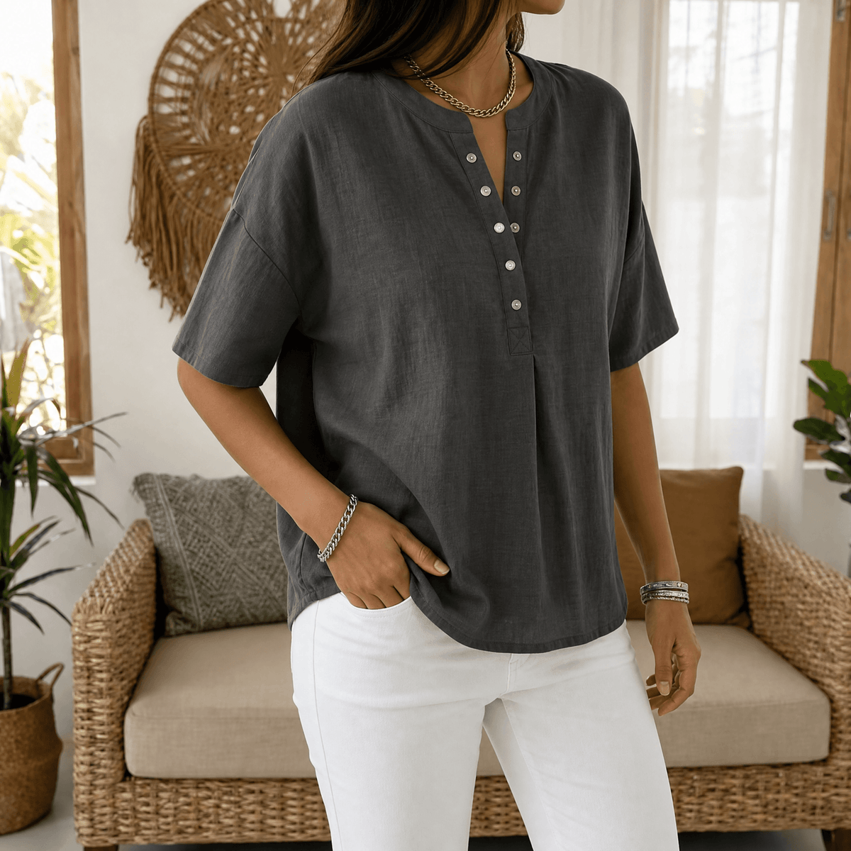 Lunavia - Women's Henley Blouse in Soft Polyester
