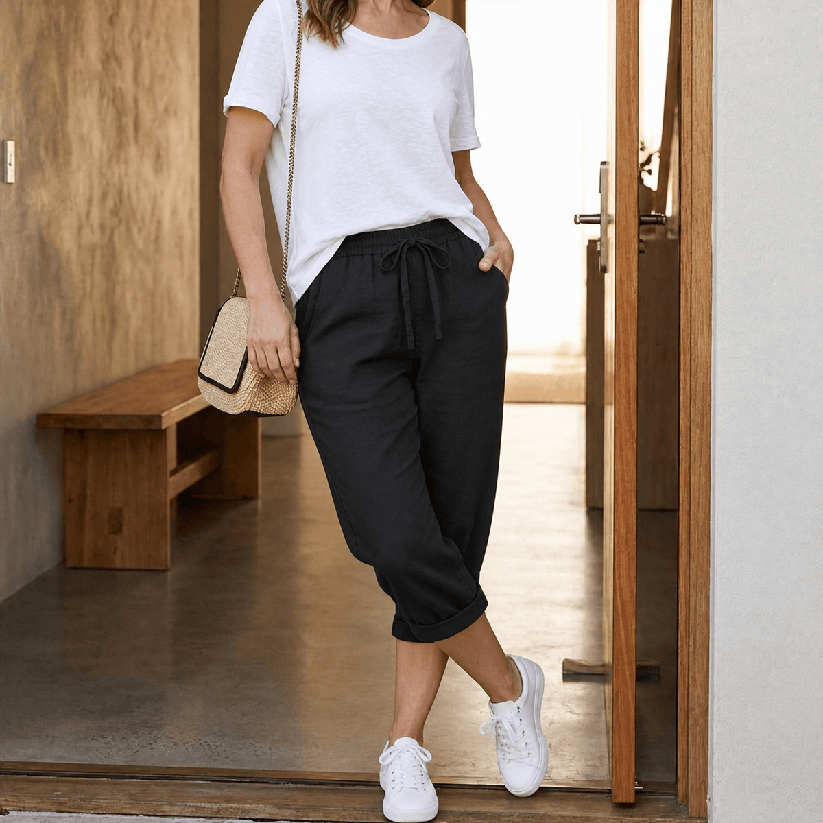Lyora Capri Pants - Women's Drawstring Cropped Trousers