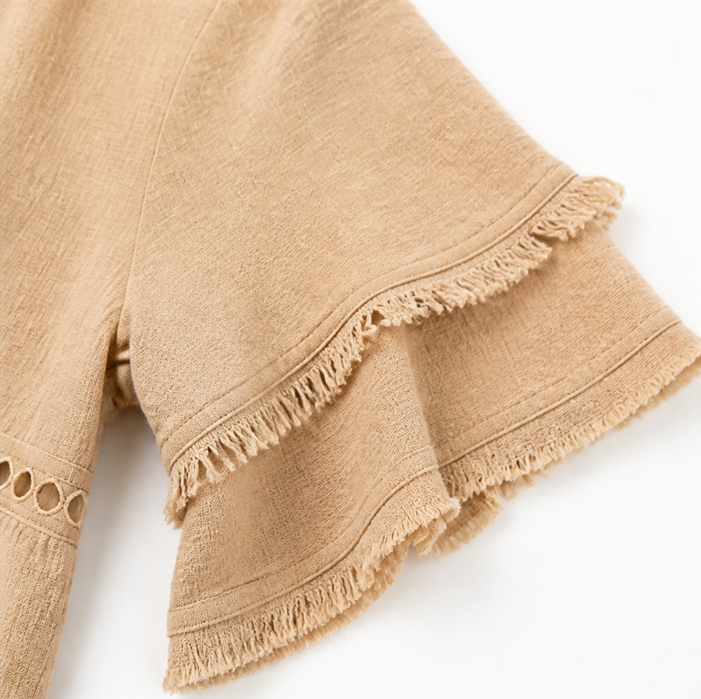 Meloria - Boho Babydoll Top with Eyelet and Fringe Hem