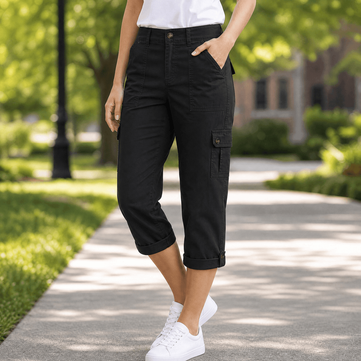 Movana Stretch Cargo Capri - Women's Capri with Pockets
