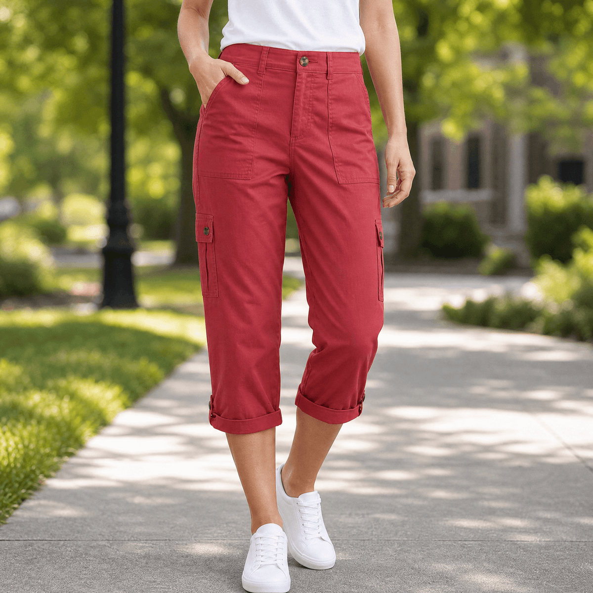 Movana Stretch Cargo Capri - Women's Capri with Pockets