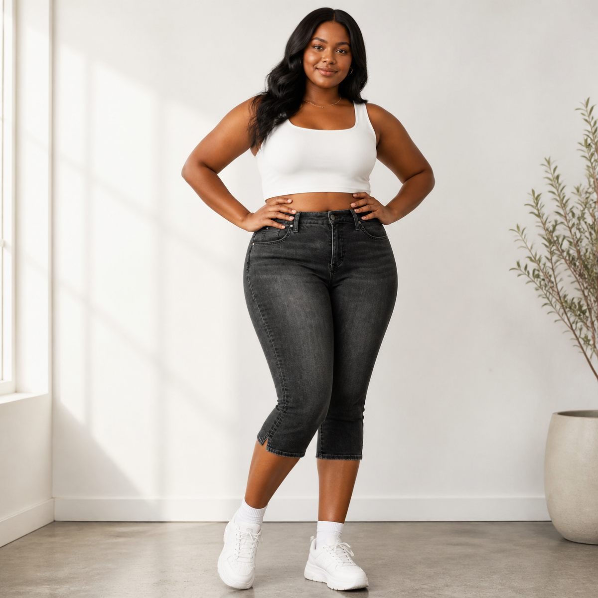 Curvella Capris - High Waist Stretch Women's Denim Capris