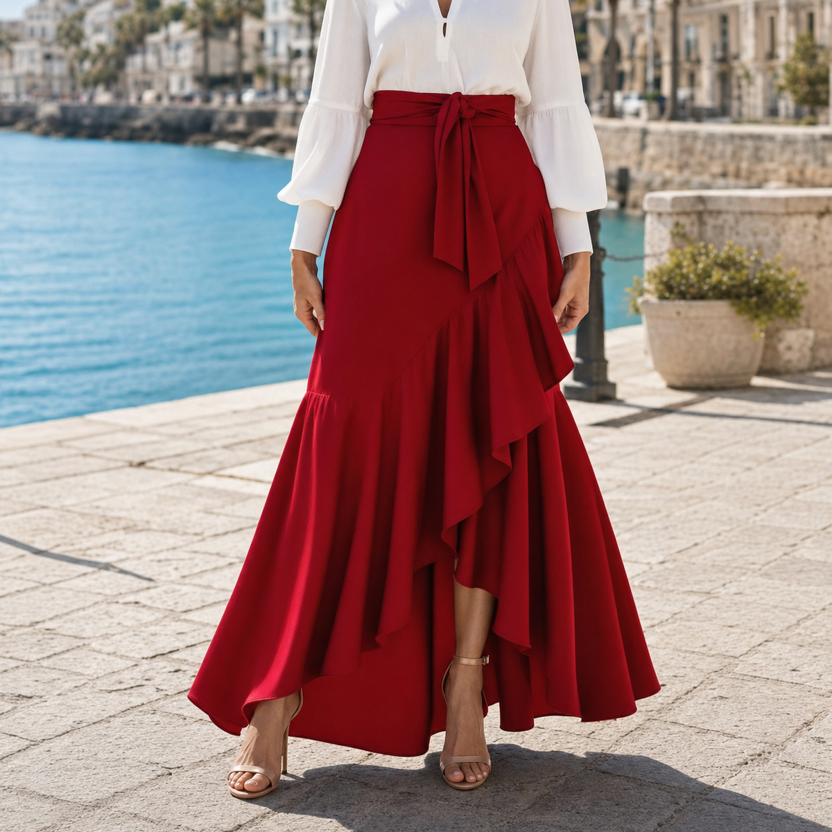 Veluna Gingham Maxi Skirt - Women's Ruffle Maxi Skirt