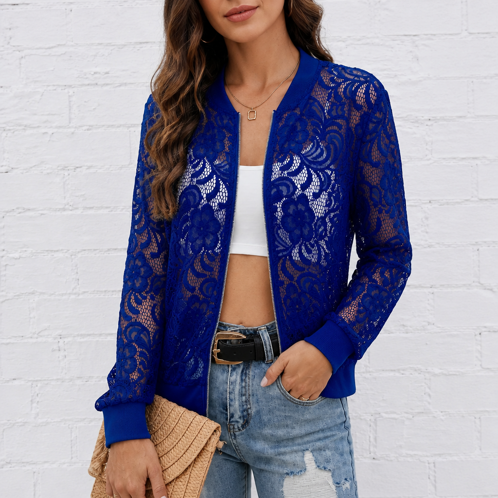 Lacelle Lace Bomber Jacket - Women's Floral Zip Up Jacket