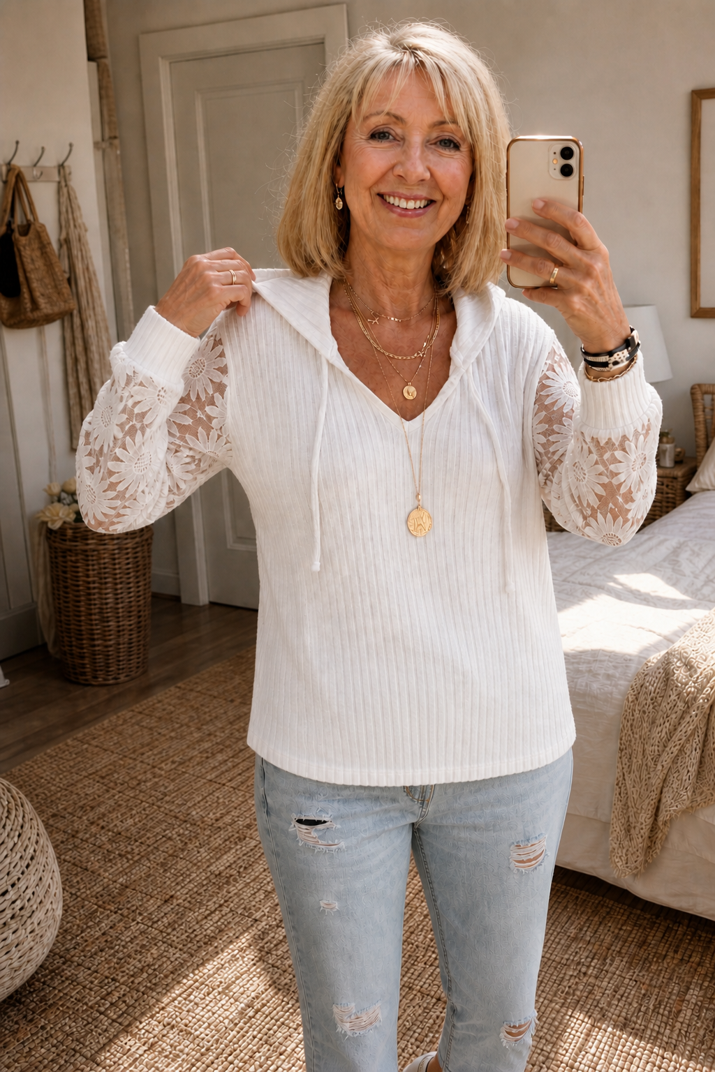 Lunetta Lace Sleeve Hoodie - Women's Knit Cardigan