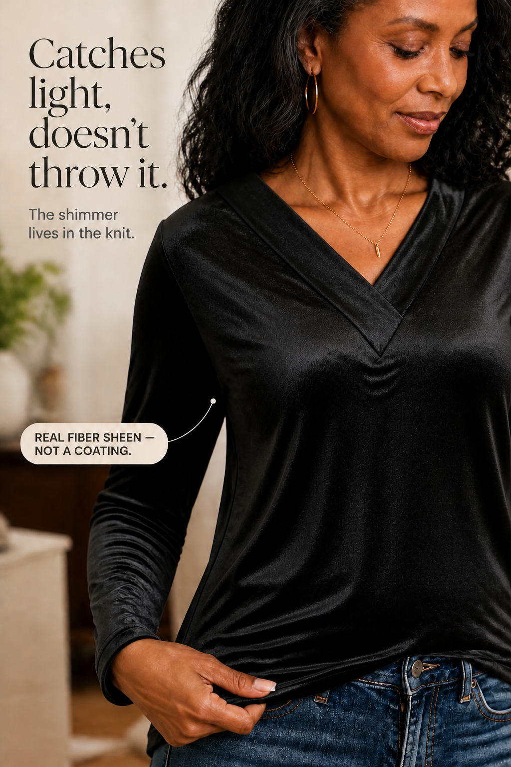 Shimmervelle Shimmer Knit Top - Women's V-Neck Top
