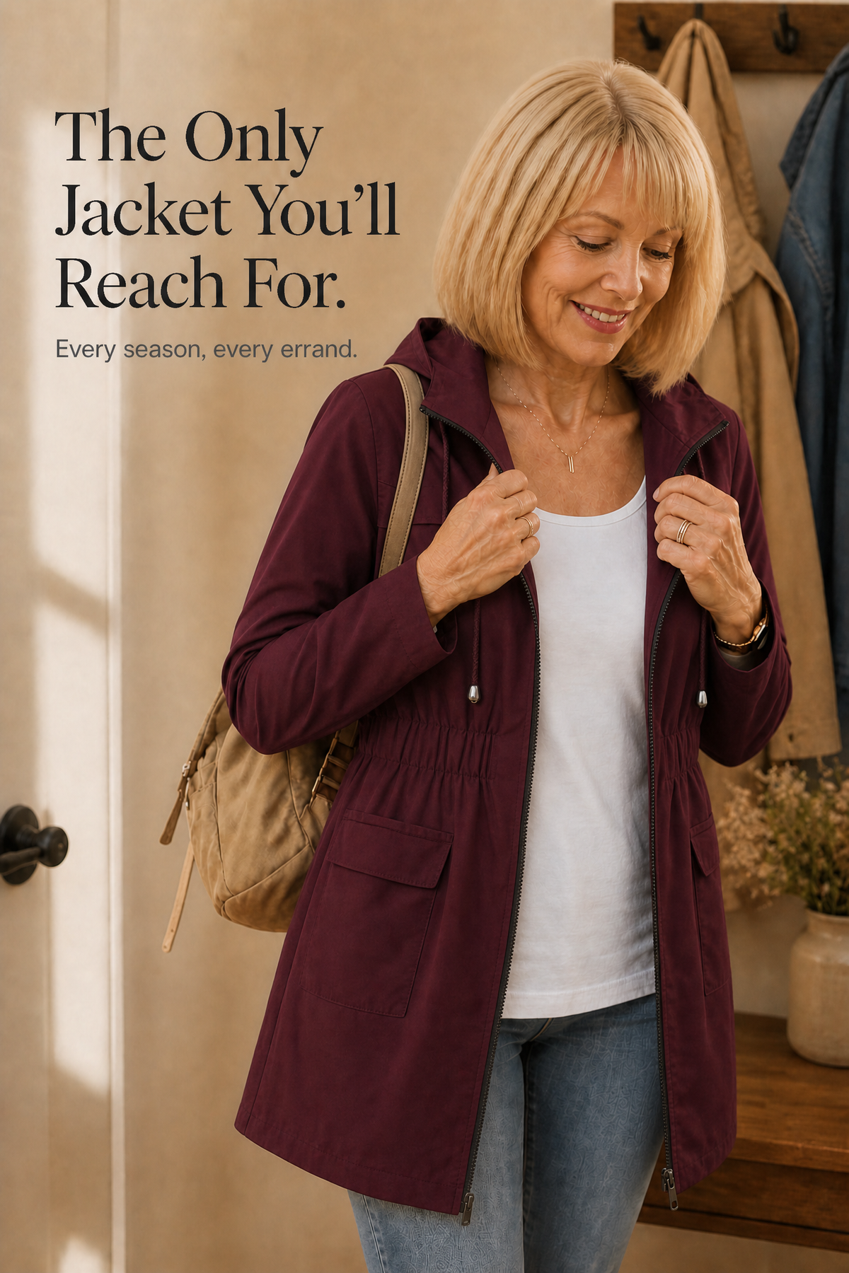 Rainette Hooded Rain Jacket - Drawstring Waist Women's Mac