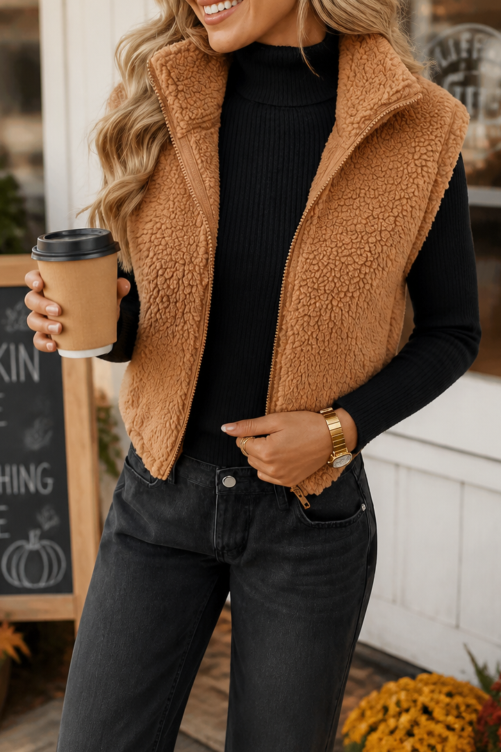 Wearbella Plush Puffer Gilet - Stand Collar Women's Vest