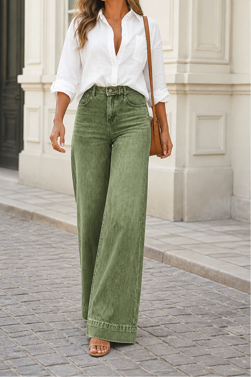 Lenglia Wide Leg Jeans - Women's High Rise Vintage Jeans
