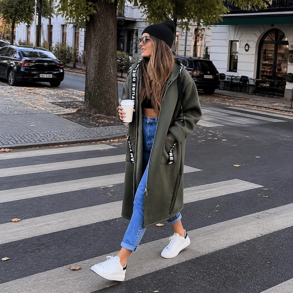 Wrapelle Long Hooded Jacket - Extra-Long Women's Zip Coat