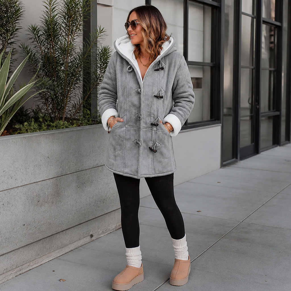 Plushbelle Faux Shearling Coat - Women's Hooded Winter Coat