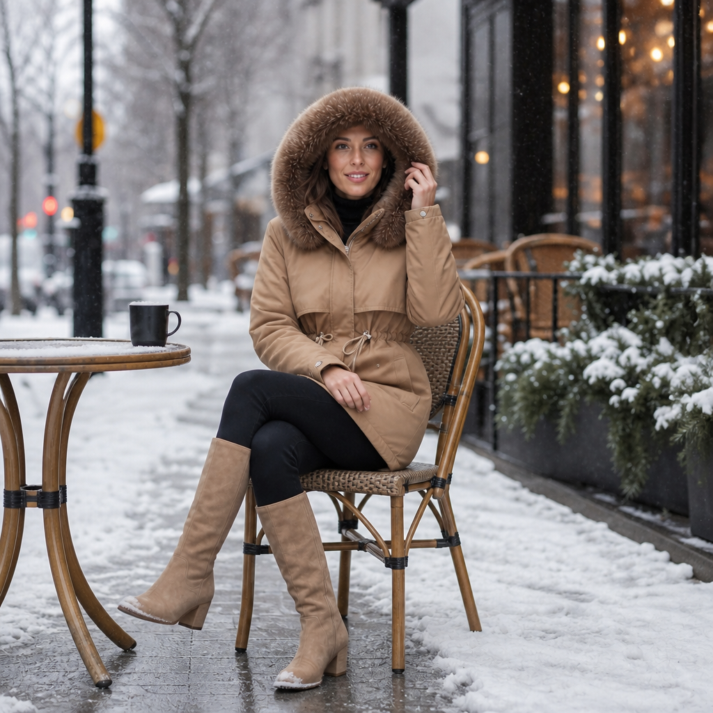 Veluxe Quilted Parka - Women's Faux Fur Hood Cinched Waist