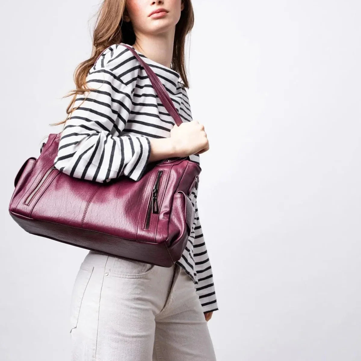 Everyday Tote - Black Vegan Leather Women's Shoulder Bag