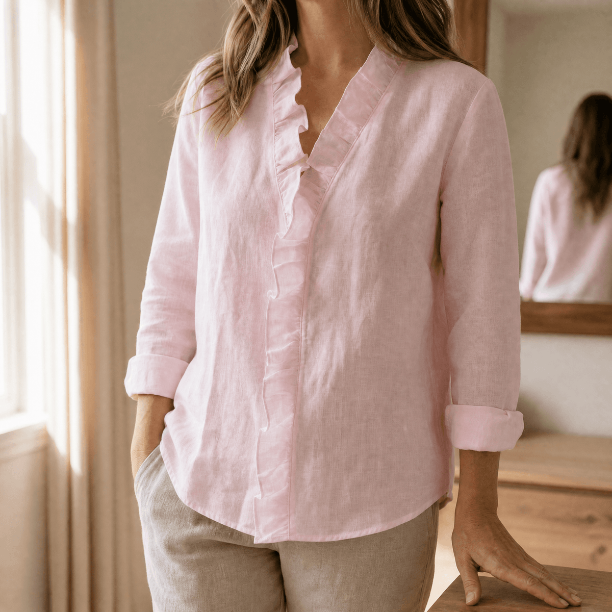 Roselle - Ruffle V-Neck Long Sleeve Women's Blouse