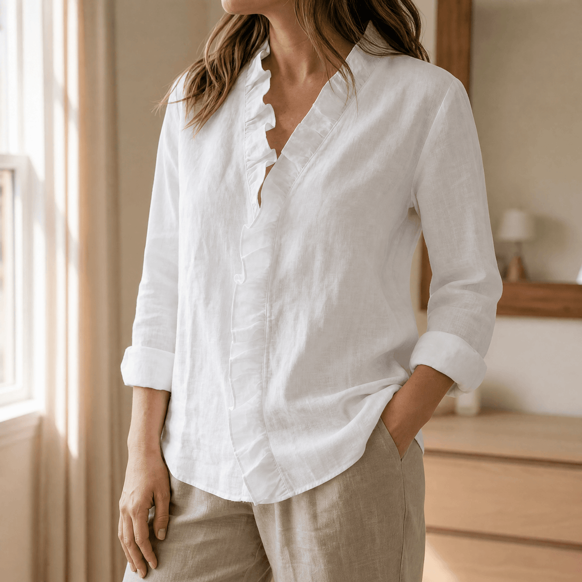 Roselle - Ruffle V-Neck Long Sleeve Women's Blouse