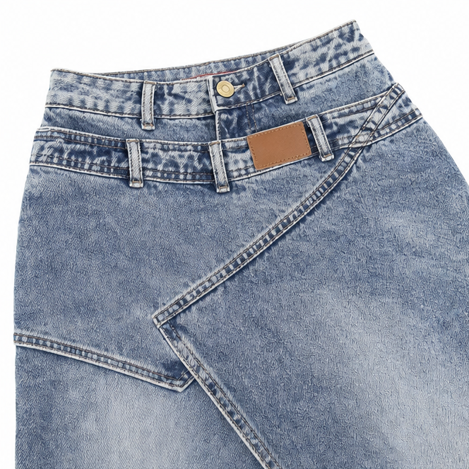 Saviera Denim Maxi Skirt - Women's Asymmetric Slit Skirt