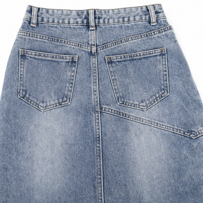 Saviera Denim Maxi Skirt - Women's Asymmetric Slit Skirt