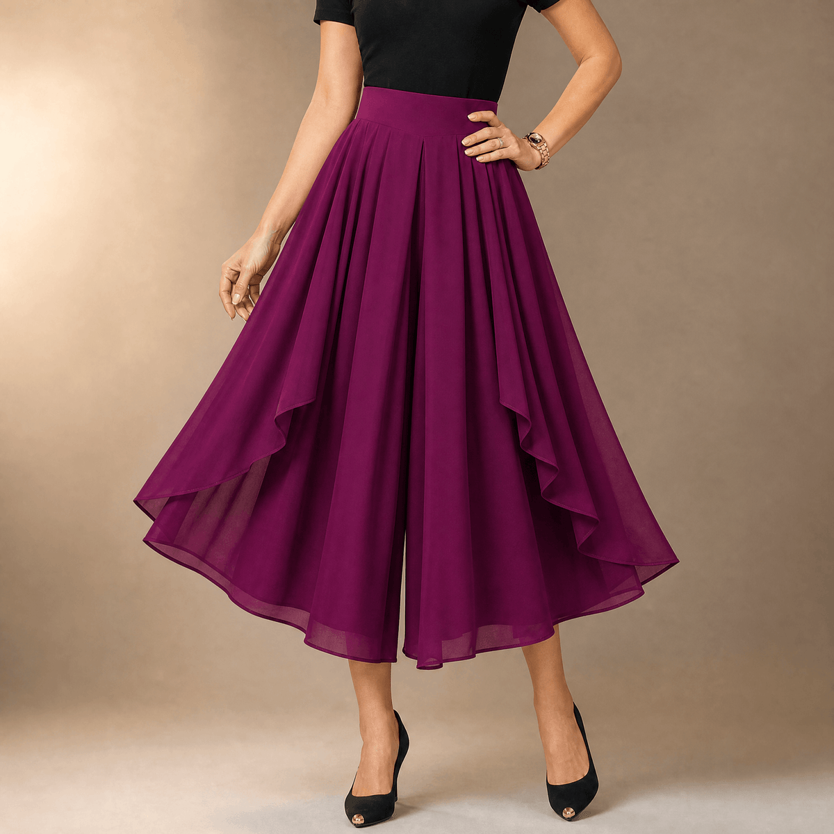 Sevella Culottes - Women's High Waist Chiffon Skirt Pants