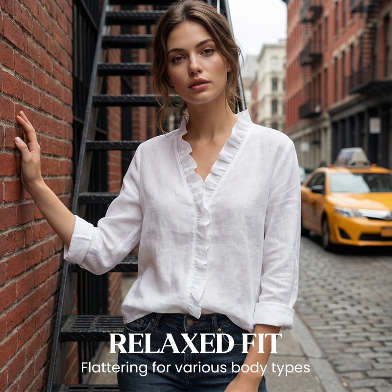 Roselle - Ruffle V-Neck Long Sleeve Women's Blouse