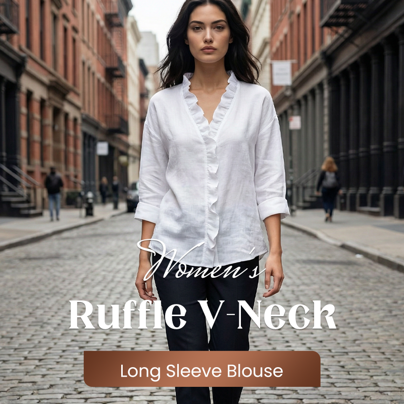 Roselle - Ruffle V-Neck Long Sleeve Women's Blouse