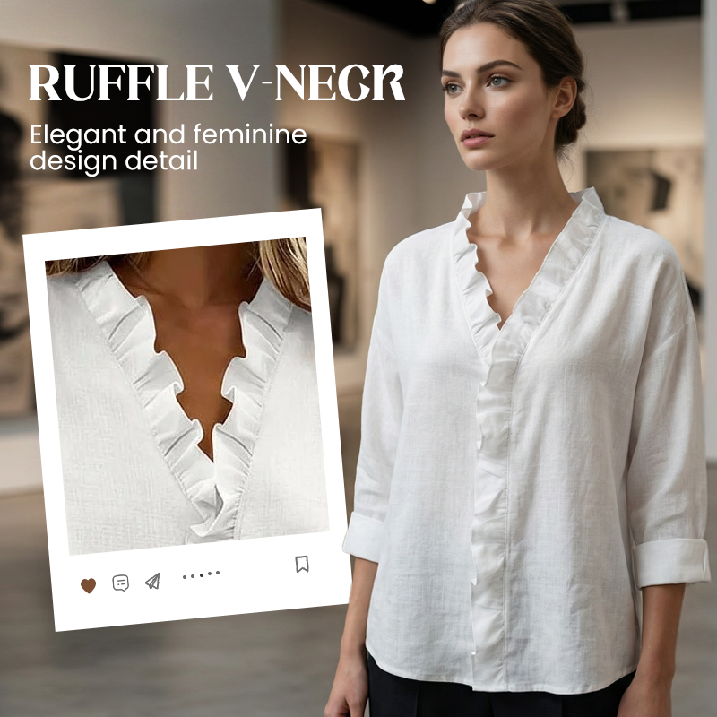 Roselle - Ruffle V-Neck Long Sleeve Women's Blouse