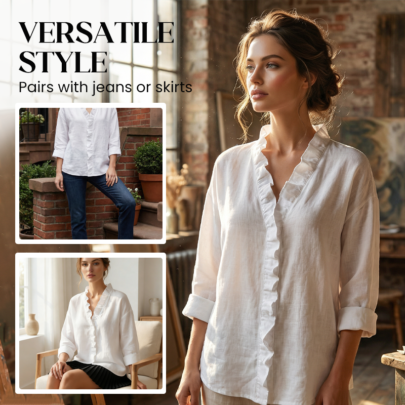 Roselle - Ruffle V-Neck Long Sleeve Women's Blouse