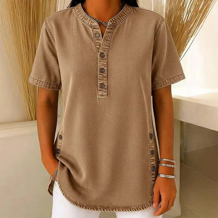Avelyn - Henley Tunic Top with Side Buttons for Women