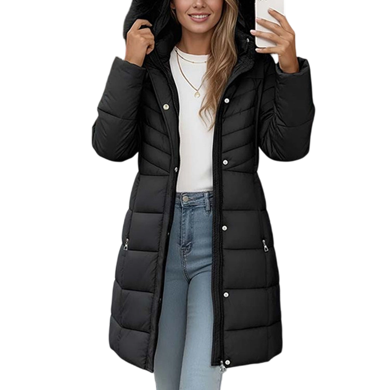 Chevronwarm Longline Puffer Coat - Women's Faux Fur Hood