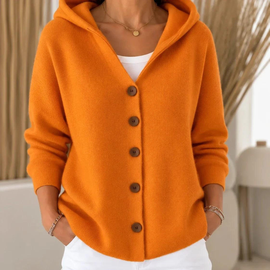 Teri Hooded Cardigan - Button Front Women's Flared Knit