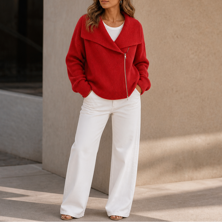 Wearbella Diagonal Zip Knit Jacket - Women's Ribbed Jacket