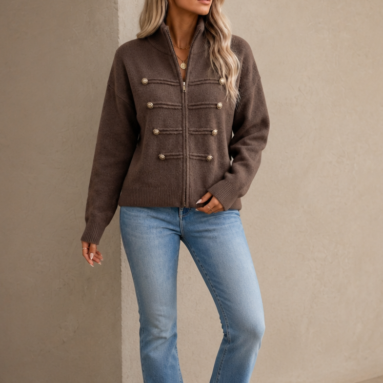 Mayfield Military Knit Cardigan - Gold Button Women's Knit