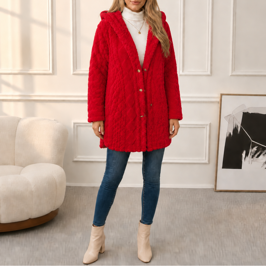 Wearbella Diamond Jacquard Hooded Coat - Women's Plush Coat
