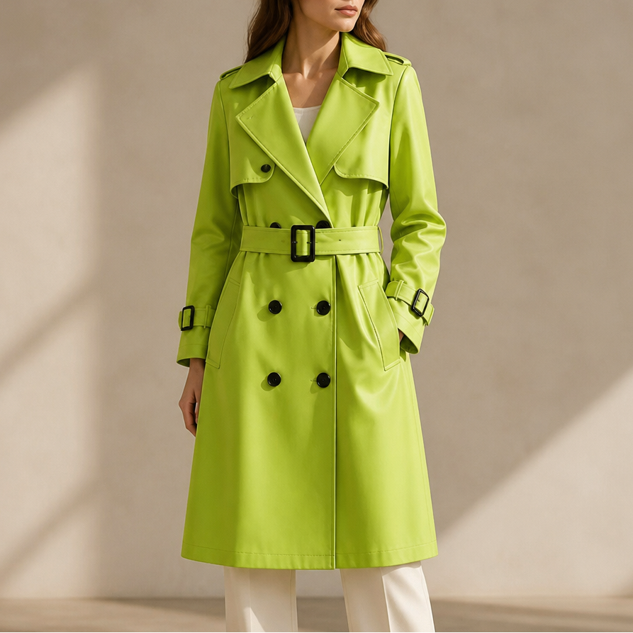 Winterly Belted Trench Coat - Women's Mid-Length Coat