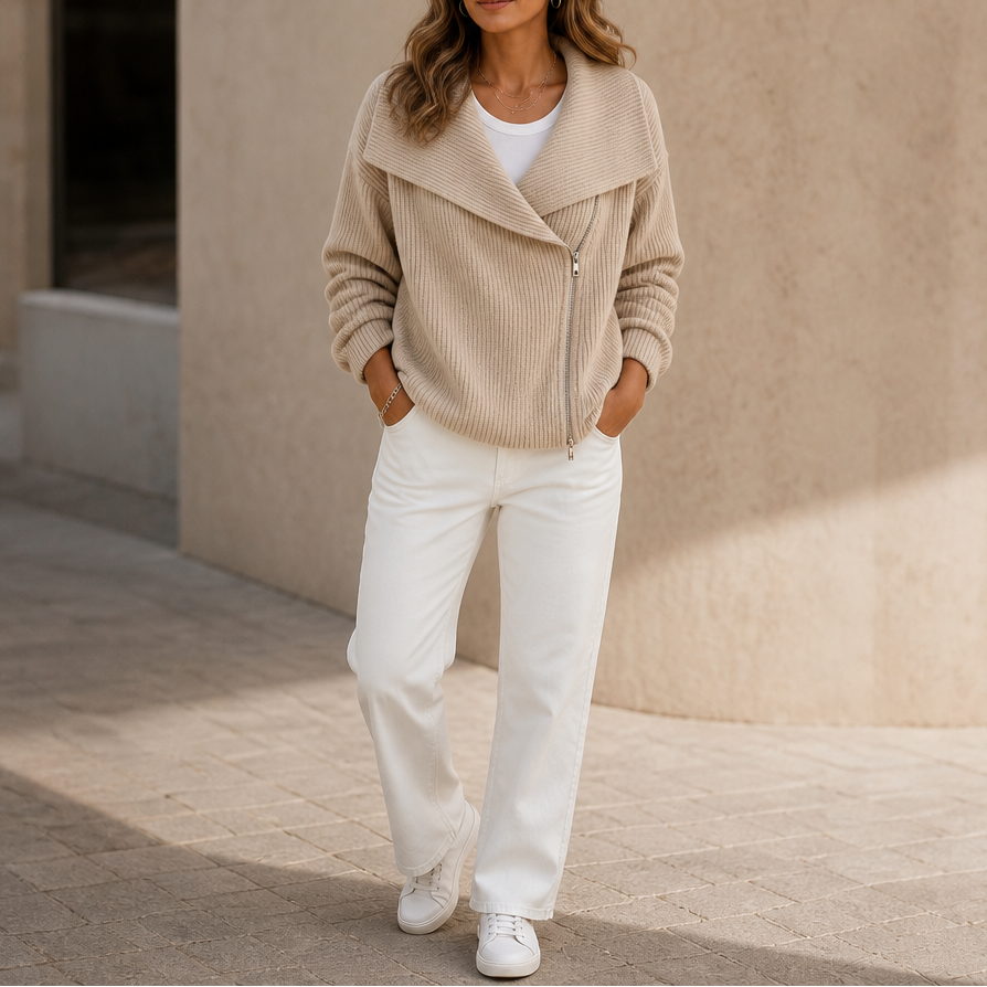 Wearbella Diagonal Zip Knit Jacket - Women's Ribbed Jacket
