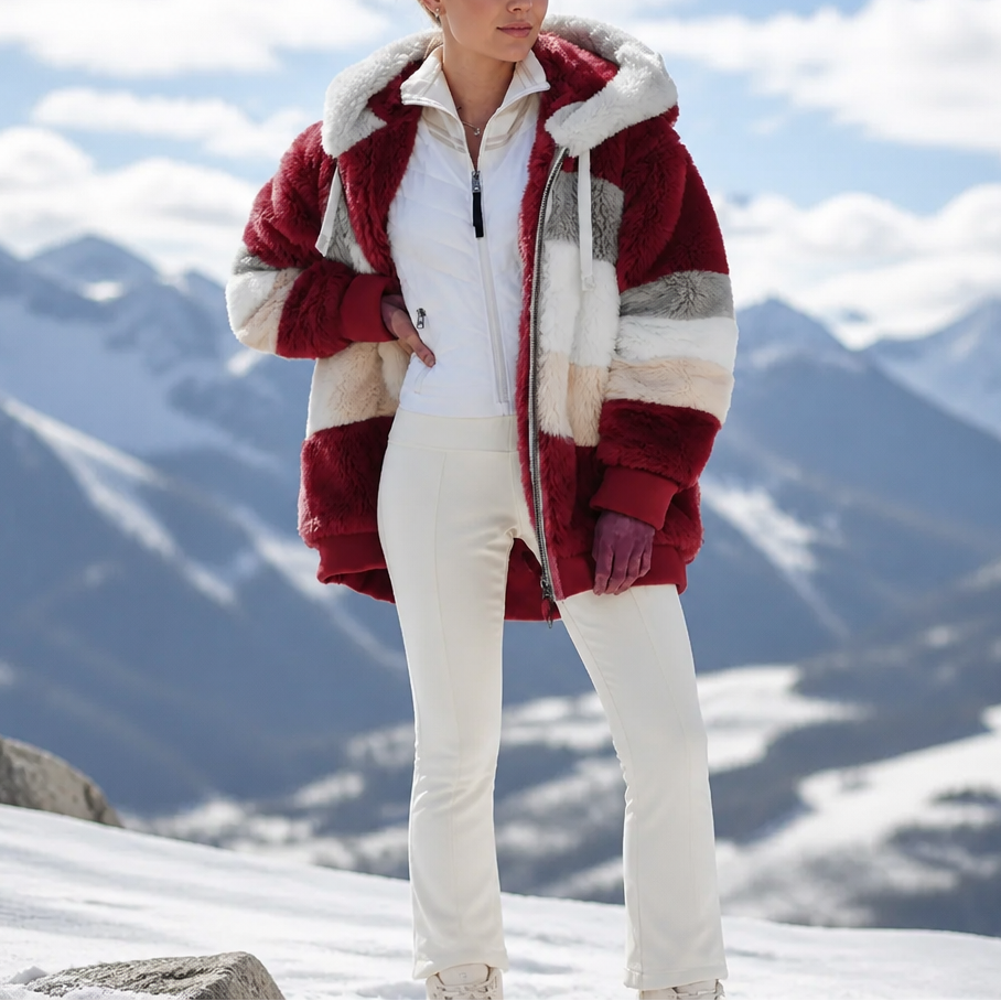 Furvella Colour Block Faux Fur Coat - Women's Oversized