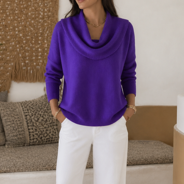 Draveline - Cowl Neck Drape Women's Knit Sweater