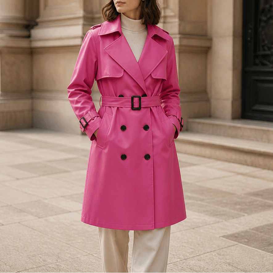 Winterly Belted Trench Coat - Women's Mid-Length Coat