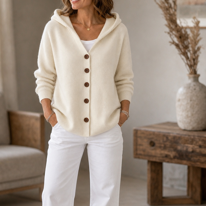 Teri Hooded Cardigan - Button Front Women's Flared Knit