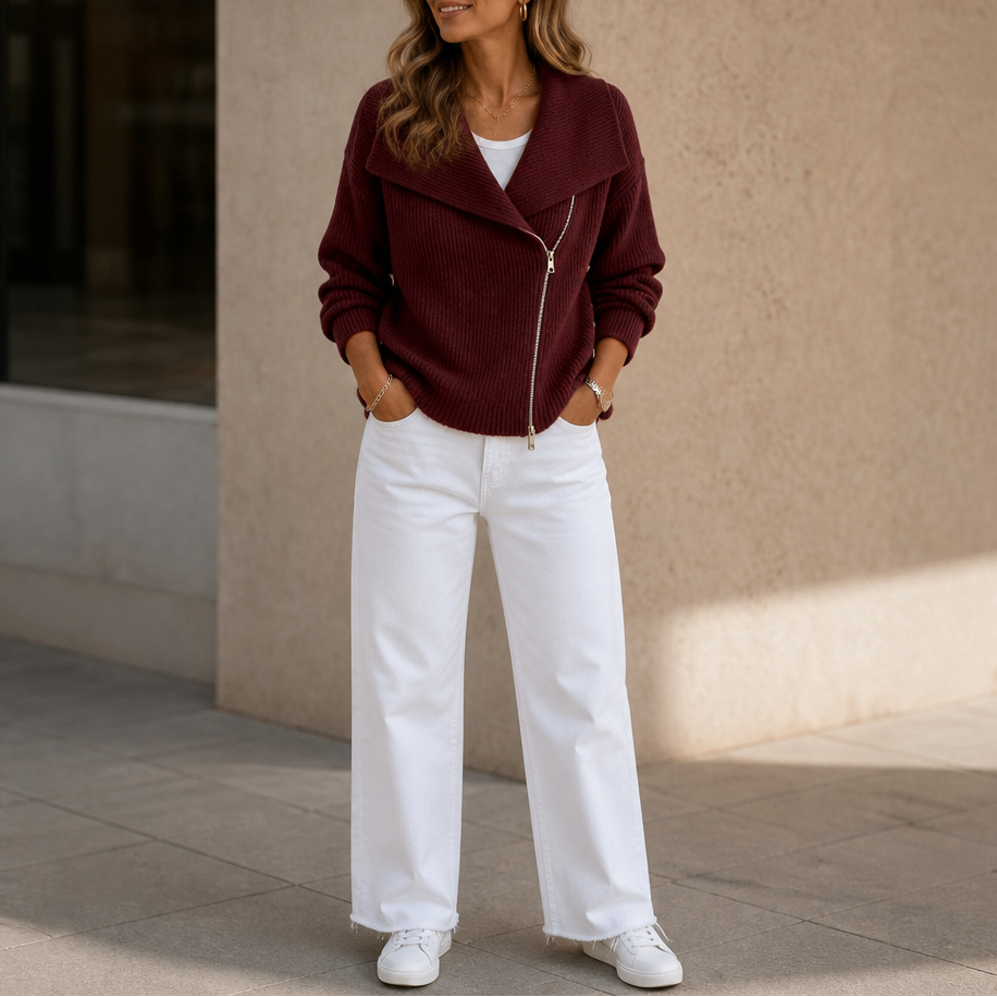 Wearbella Diagonal Zip Knit Jacket - Women's Ribbed Jacket