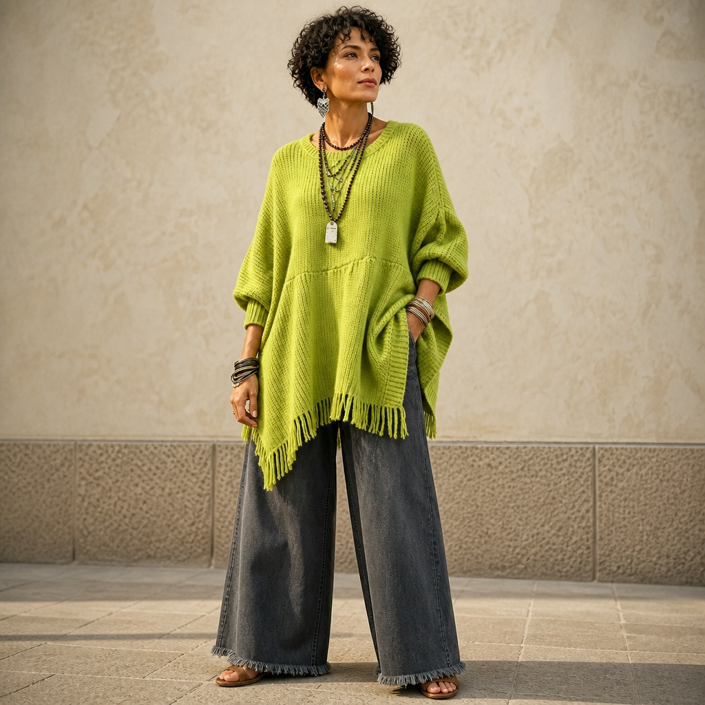 Limehaven Fringe Knit Poncho - Women's Batwing Jumper