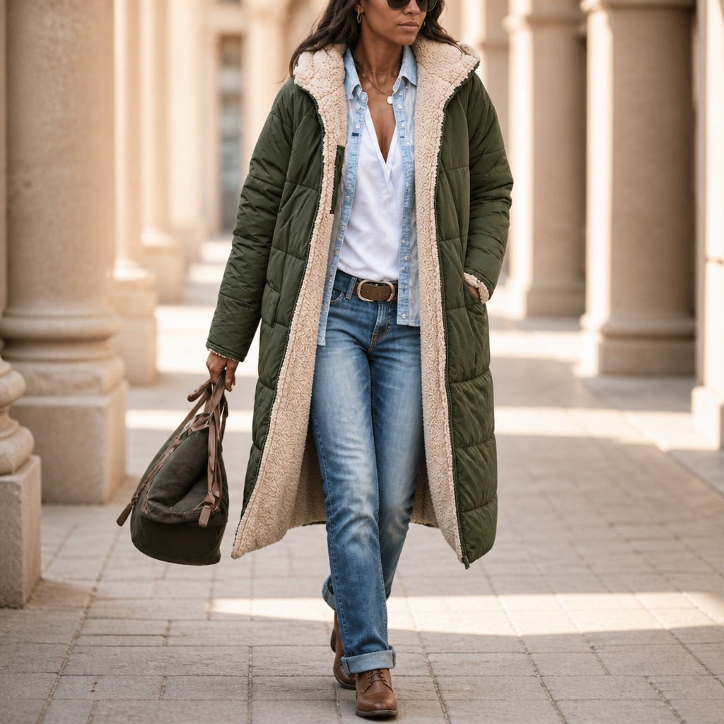 Wintervia Sherpa Long Coat - Windproof Women's Hooded Coat